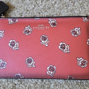 Coach Red Floral Key & Card Holder